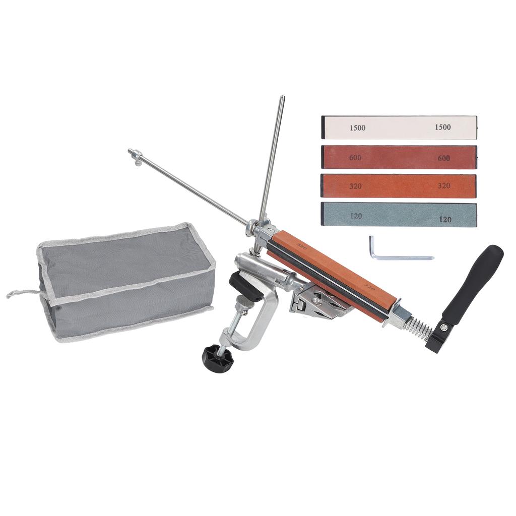 Металлическая точилка с фиксированным углом с 4 точильными камнями, вращение на 360 градусов, откидное приспособление для заточки и полировки ножей