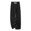 Women Suit Pants High Waist Straight Wide Leg Long Pants with Pockets Solid Color Chain
