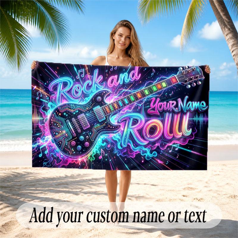 Music General Theme Beach Towel Personalized Custom Name & Text Soft Quick Dry Beach Towel for Swimming Travel