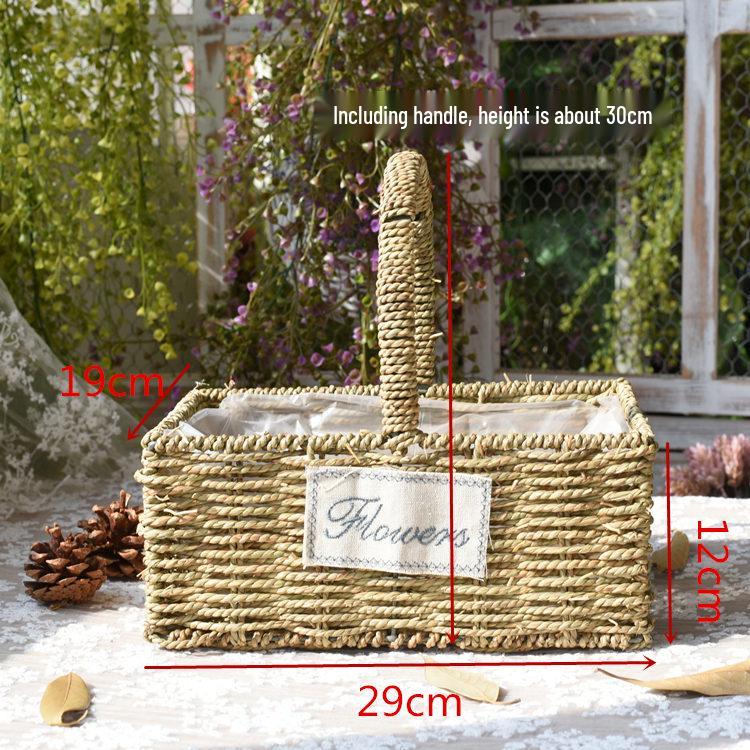 Пасторальная скандинавская плетеная цветочная корзина-сумка для композиций из сухоцветов и горшка с суккулентом