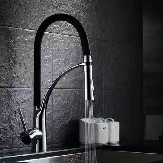 Вращающийся полностью медный выдвижной кухонный смеситель для горячей и холодной воды