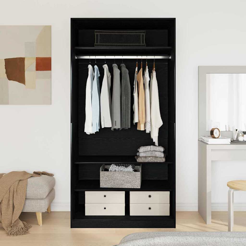 Wardrobe with Shelf Black Oak Effect 100 x 50 x 200 cm