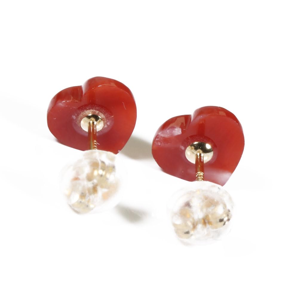Blood Red Coral Earrings Heart K18 Yellow Gold Undyed Coral