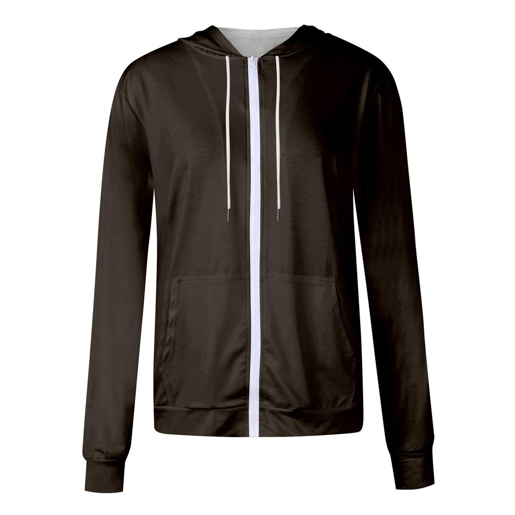 Women's Fashionable Casual Long Sleeve Solid Color Hoodies Zipper Sweatshirts Coat With Pocket