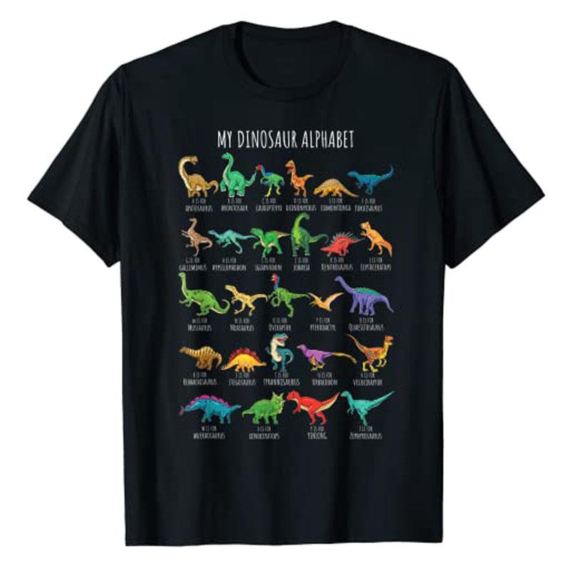 Types of Dinosaurs Alphabet AZ ABC Dino Identification TShirt Cute TRex Dinosaur Lover Graphic Tee Tops Lovely Gifts for Son
