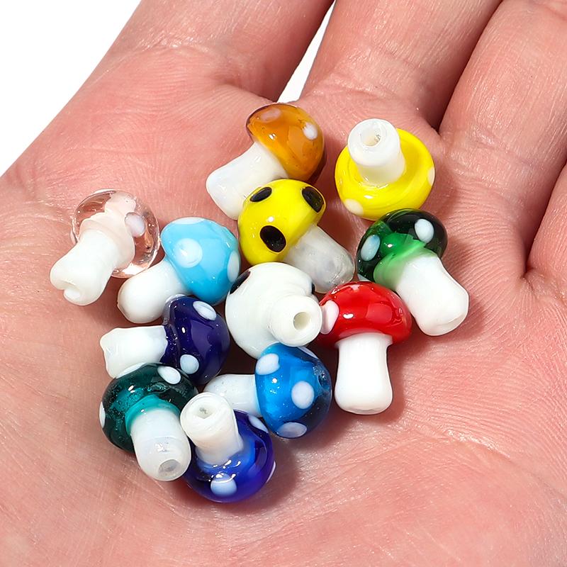 10pcs/lot Colourful Lampwork Beads Cute Mushroom Shape Loose Glass Beads For Jewelry Making DIY Craft Necklace Bracelet Findings