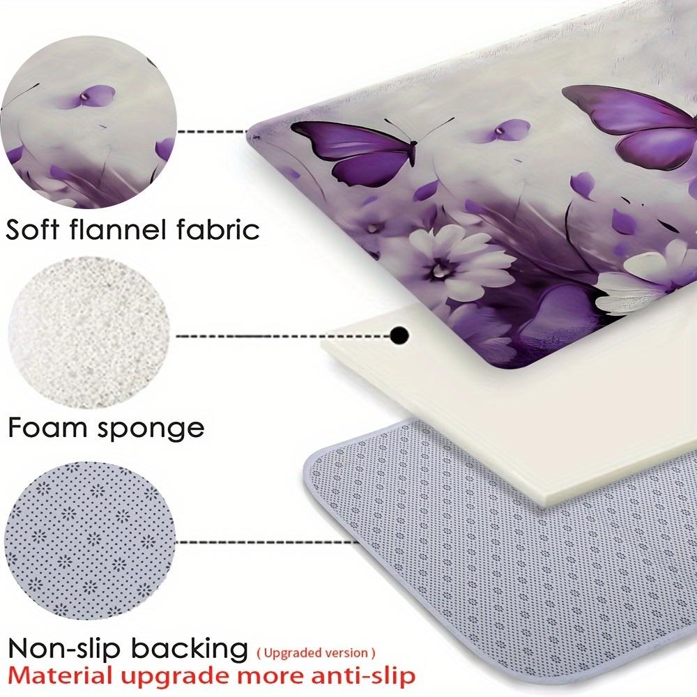 1 шт. Фиолетовый цветочный коврик с узором бабочек, современный кухонный коврик, нескользящий красочный ковер для дома, ванной комнаты, спальни, гостиной, декор