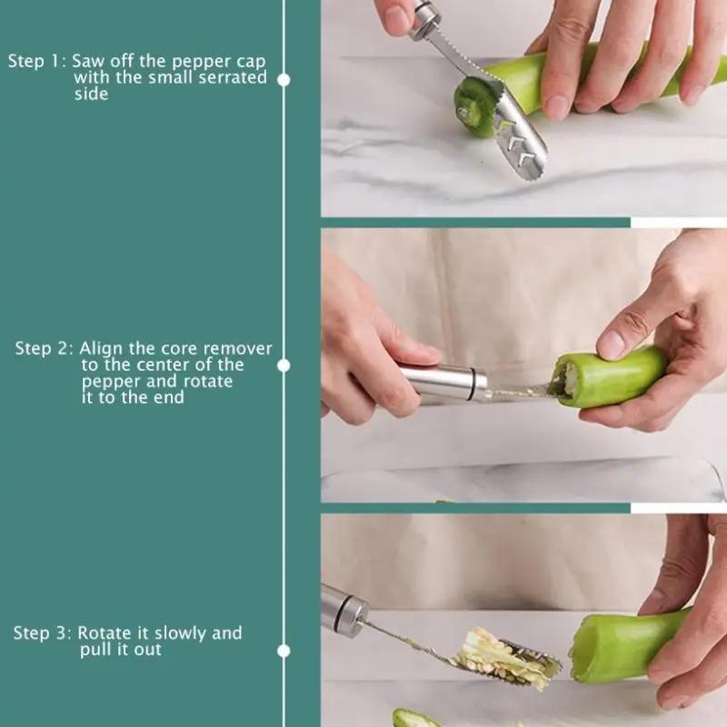 Stainless Steel Chili Pepper Corer Bitter Melon Chili Pepper Seed Remover Coring Knife Vegetable Cutter Kitchen Items