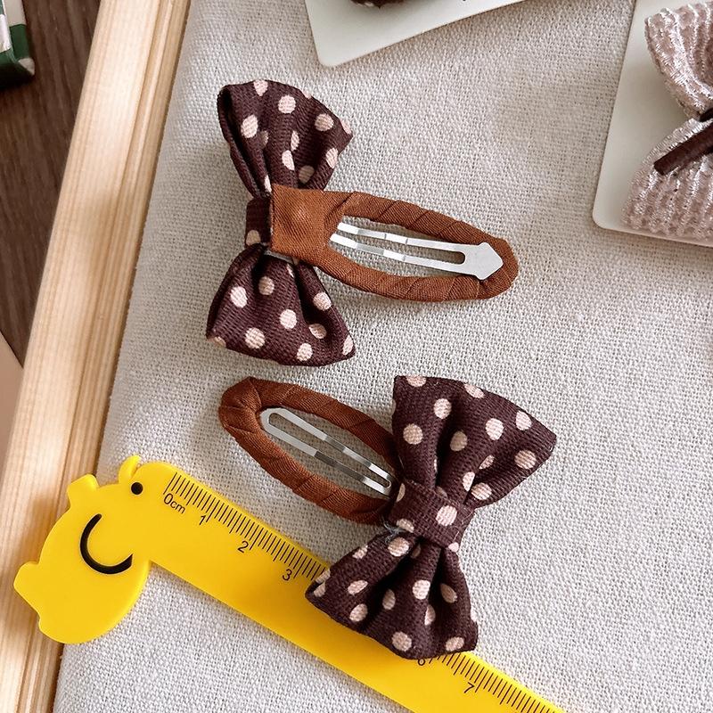 2Pcs/Set Sweet Coffee Color Baby Girl Hair Clips Cotton Dot Spot Hairpin Kid Tartan Plaid Prints Bow Barrettes Kids Hair Accessories