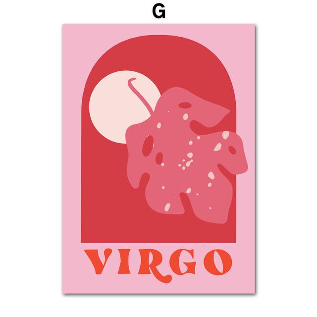 Рамка из цельного дерева Рак Лев Знак зодиака Звезда Лист Бохо Ретро Стена Искусства Холст Картины Скандинавские Современные Плакаты Печатает Фотографии Спальня Домашний Декор