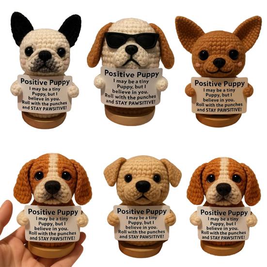 Вязаная крючком кукла щенок ручной работы эмоциональная поддержка щенок с вдохновляющей открыткой позитивный мини-вязаный крючком собачий орнамент подарок для поощрения