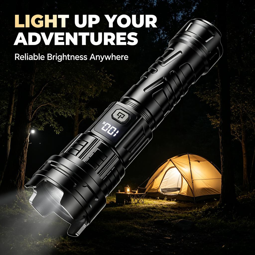 Linterna LED recargable de alta potencia, luz brillante para camping y emergencia, resistente
