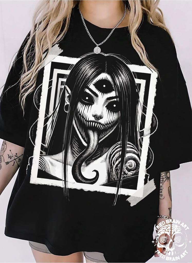 Demon Anime Girl T-Shirt, Creepy Gothic Art Shirt