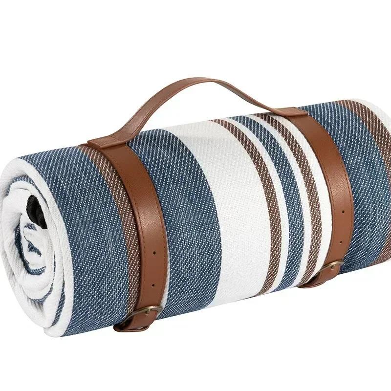 Outdoor Picnic Blankets Mats Camping Foldable Pad Blankets with Leather Handle Waterproof Beach Camping Accessories