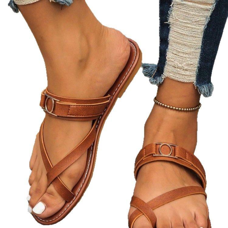 Большие размеры 2025 летняя новая обувь модные туфли на плоской подошве корейская версия сандалий римская обувь пляжная обувь женская обувь