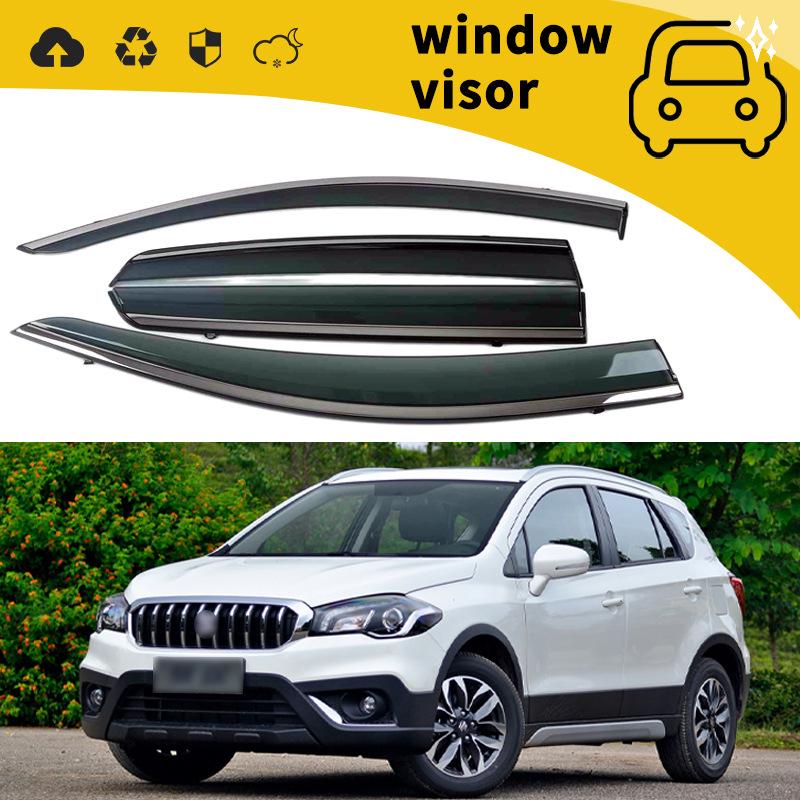 14' Suzuki Vitara S-Cross Rain Guards: Door Visors, Window Deflectors, and Rain Eyebrows.