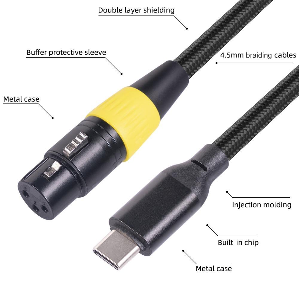 Flexible Type C Male to XLR Female Cable 3 Pin XLR USB C Microphone Cable  For Phone
