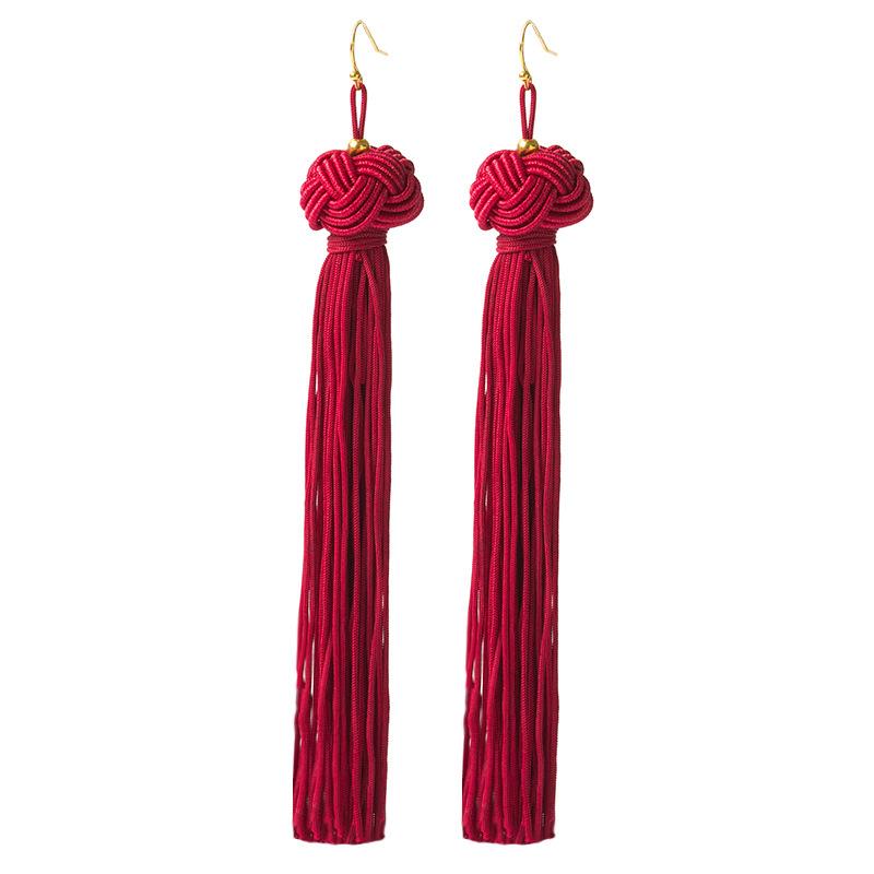 Новые этнические серьги-кисточки для женщин, черные, красные, желтые, зеленые, розовые, длинные, из хлопка, подвески на крючках, богемные украшения, подарки