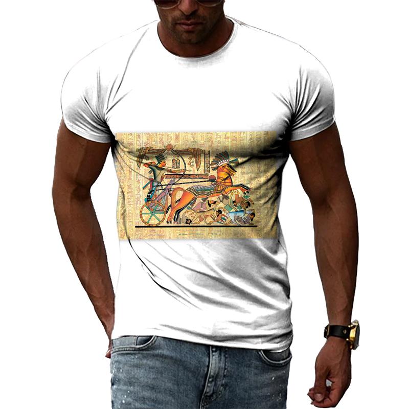 Летние Ретро египетские фрески графические футболки мужские повседневные личности крутая футболка с 3D принтом хип-хоп Harajuku футболка с короткими рукавами