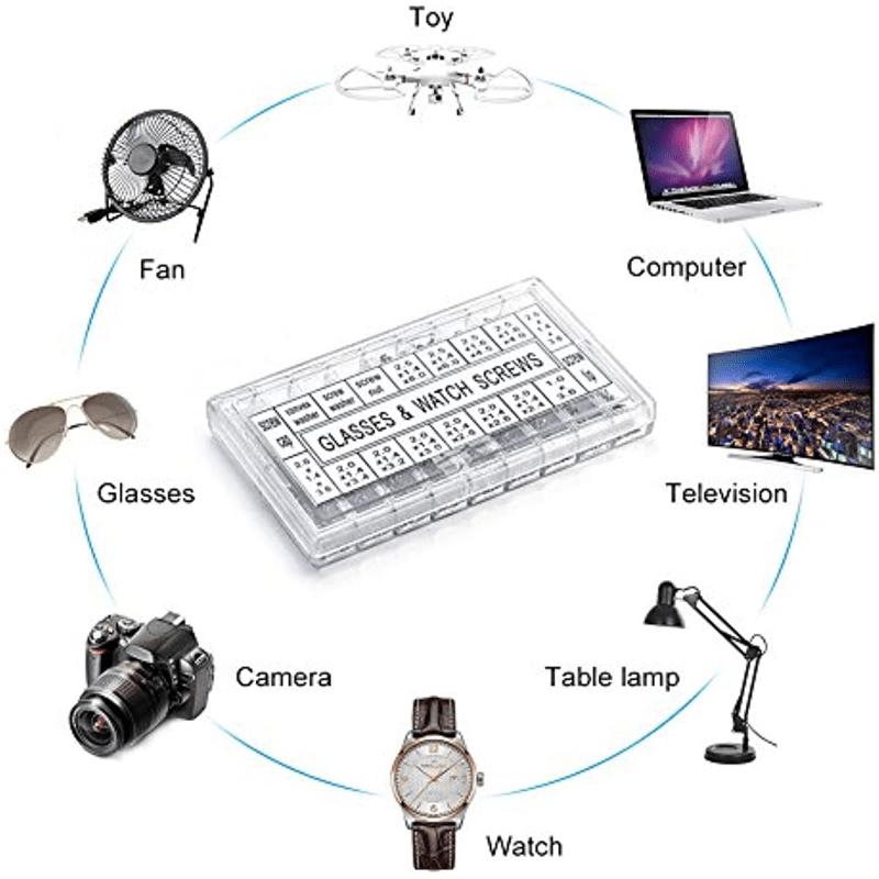 1000 шт. винты для очков из нержавеющей стали, комплект для ремонта винтов для солнцезащитных очков, маленькие крошечные винты, гайки, шайбы в ассортименте, для очков, часов