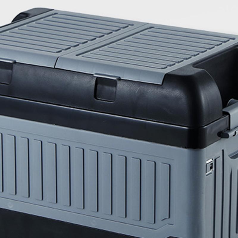 Car Trunk Storage Box 2 Lids Collapsible Multi Compartment Plastic Car Storage Organizer with Waterproof Bag Black Grey