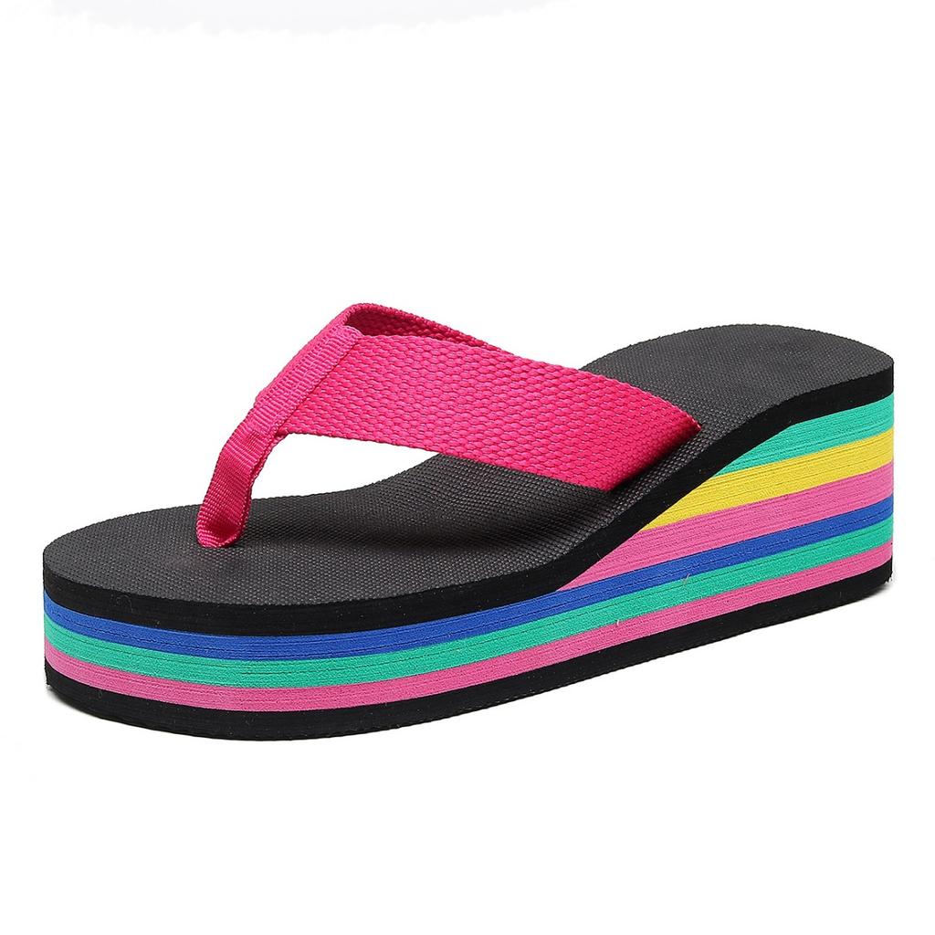 Slippers Women's Flip-flops Women's Summer Rainbow Platform Sandals High Heels Colored Outer Wear Women's Shoes Casual Beach