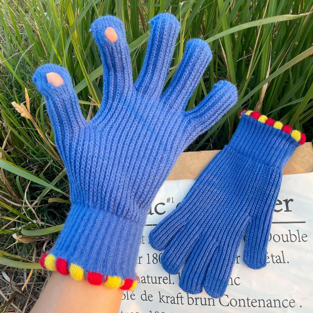 Зимние цветные вязаные перчатки для женщин Перчатки для сенсорных экранов Теплые вязаные перчатки с помпоном для улицы и дома с мягкой эластичной подкладкой для женщин