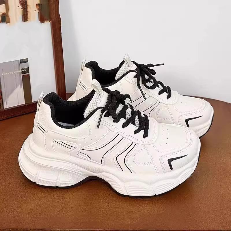 Thick-soled Dad Shoes Women's 2025 Summer New Thin Breathable Heightening Lightweight Leather Surface Showing Feet Small Casual Sports Shoes