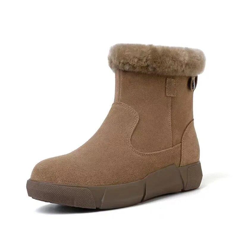 Женские замшевые зимние ботинки «Челси» на меху на платформе, теплая короткая плюшевая женская обувь, зимние мотоциклетные ботинки-гладиаторы на молнии, 2024 г.