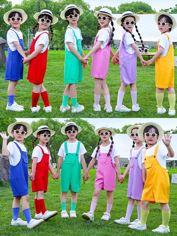 Kids' Summer Choir Performance Overalls - Candy Color Shorts Set for Boys & Girls