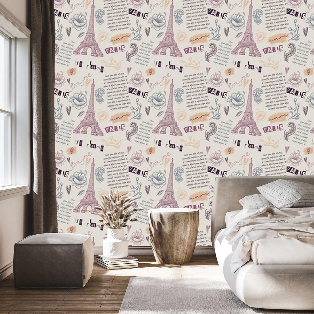 Eiffel Tower wallpaper with flowers for living room and bedroom 50x1000