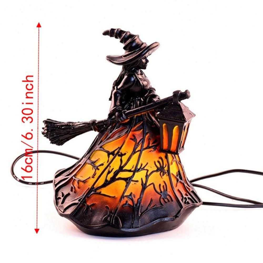 Scary Broomstick Witch Statues 16cm Resin Night Light Holiday Decorative Lamp Halloween Party
