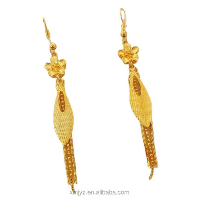 Vietnam Sand Gold Flower Earrings Ins Jewelry Plated 18K Gold Women'S Korean Version Long Leaf Tassel Earrings