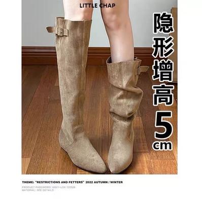 Маленький человек увеличение внутреннего роста 5 см остроносые ботфорты женские до колена на толстом высоком каблуке плиссированные тонкие сапоги ковбойские сапоги