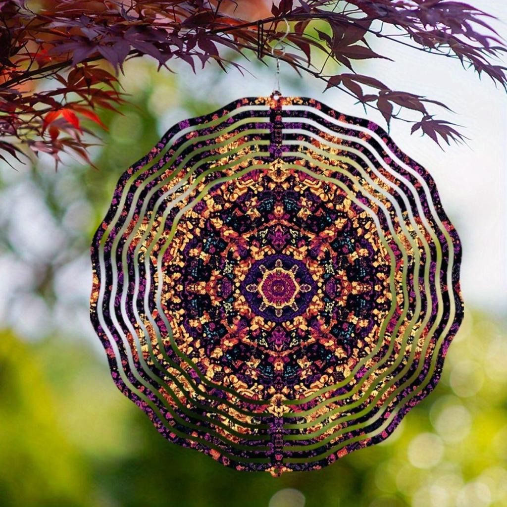 Желтый Цветок Мандалы Металлический Ветряной Спиннер Рождественское Украшение для Сада Двора Патио Уличный Колокольчик Праздничный Подарок Декор на День Благодарения