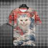Men T-Shirts Casual Short Sleeve Tops Japanese Style Ukiyoe Graphic Clothing Oversized Summer Apparel Male T-Shirts Cat Pattern