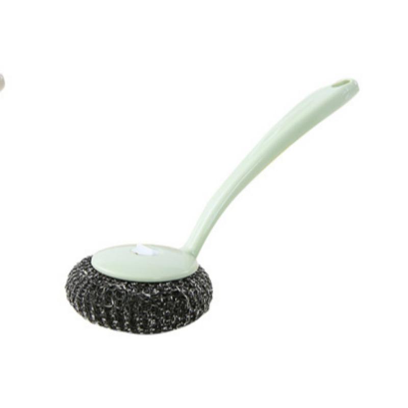 Kitchen Hanging Pan Brush Long Handle Oil Cleaning Brush with Steel Ball Scrub Dish Brush