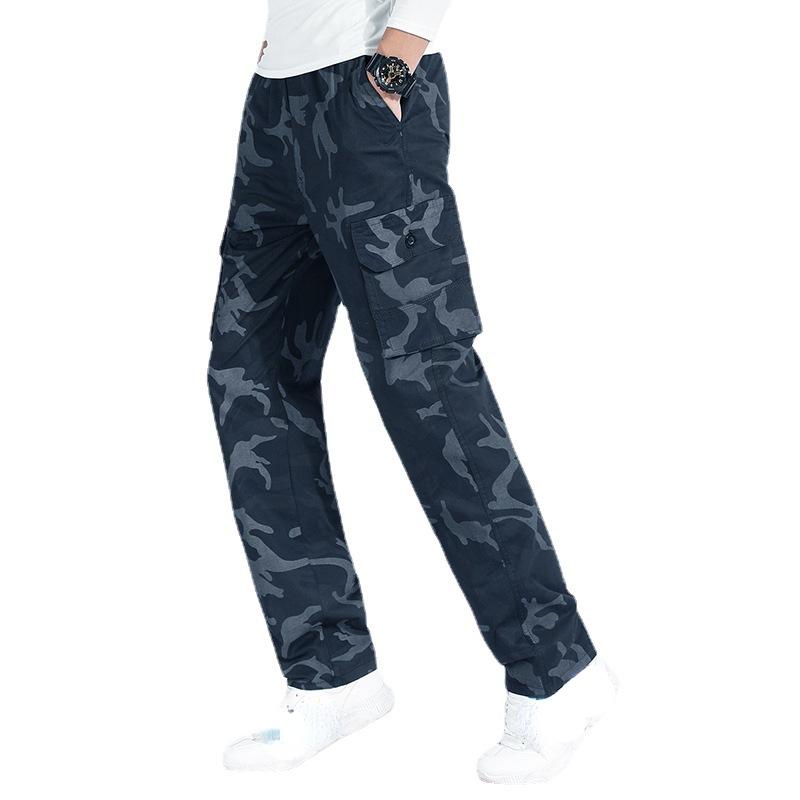 Камуфляжные хлопковые рабочие брюки, мужские рабочие брюки большого размера, мужские эластичные потертые повседневные брюки, мужские