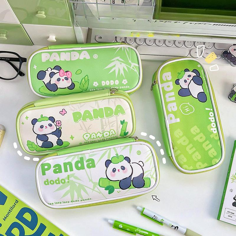 1 шт., милый чехол-карандаш с пандой для детей, серия зеленого цвета, Kawaii, сумка-карандаш с пандой, большая вместительная сумка для хранения канцелярских принадлежностей