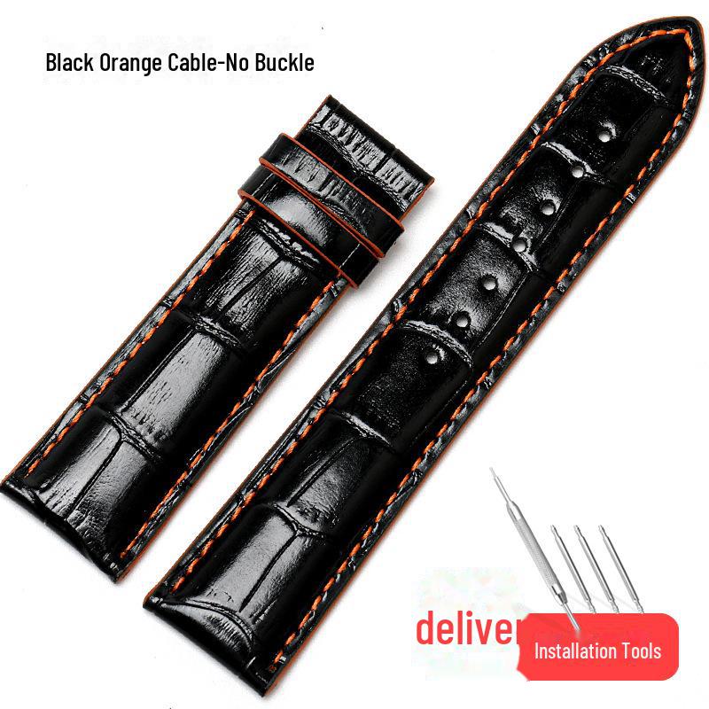 Mido Helmsman M005 Leather Strap, Black Cowhide Bracelet with Butterfly Buckle, 22-23MM