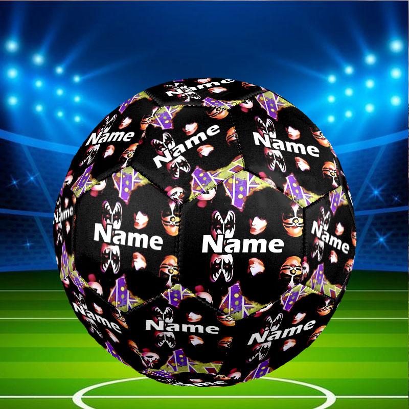 Custom Name Personalized Kiss Rock and Roll Print Size 5 Soccer Ball Training & Match Football, for Team, Kicking, Gift for Football Enthusiasts