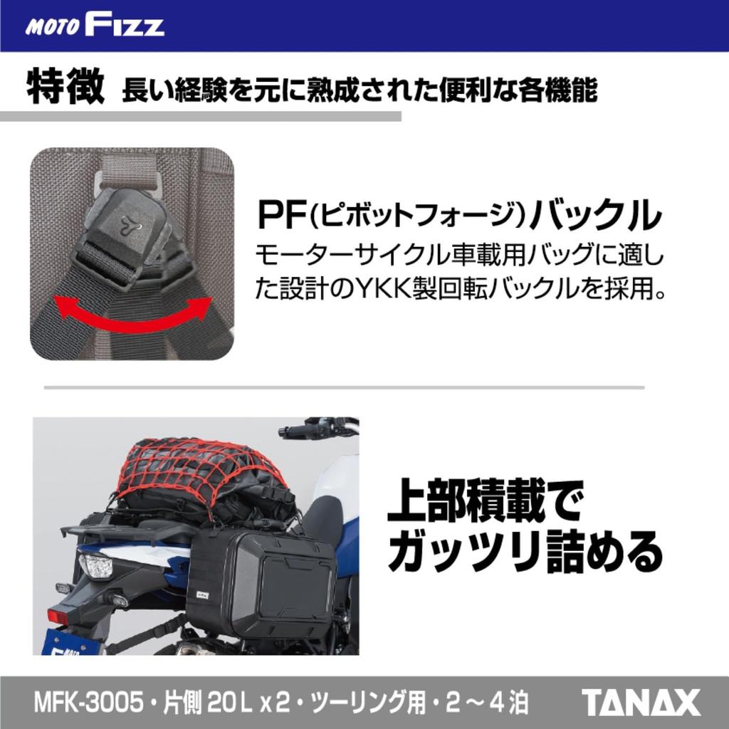 TANAX MotoFizz Motorcycle Side Bag Tour Shell Case M Embossed Black 40L per (20L side) MFK-3005