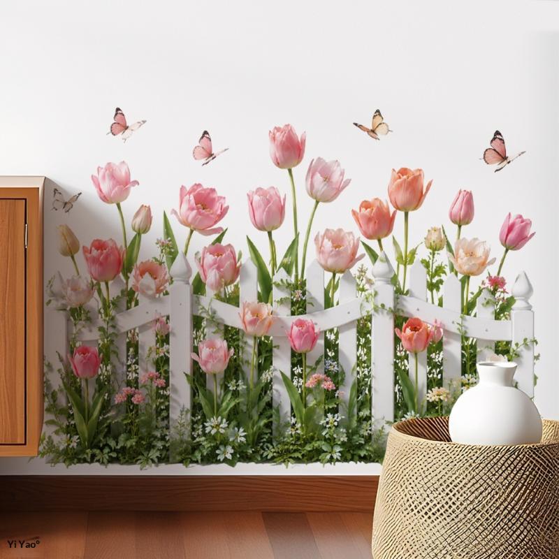 Removable Waterproof Wall Decal Dandelion Butterfly Sunflower Pattern for Coffee Shop Bakery Wall Decor