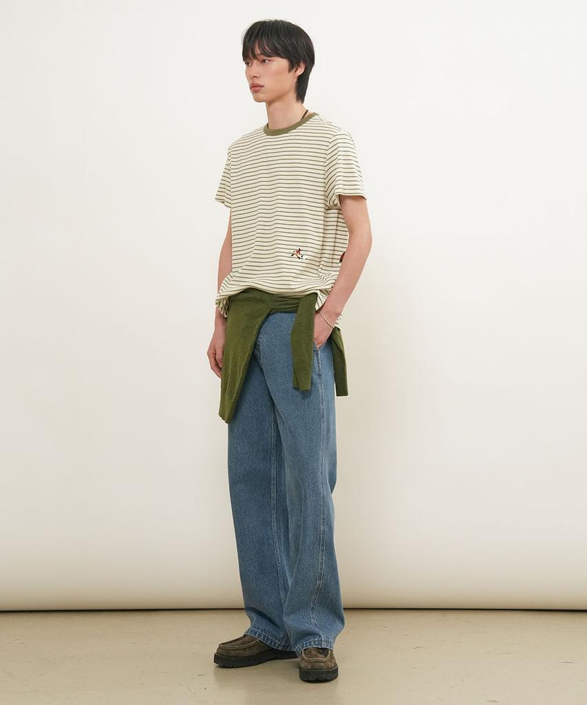 GENERALIDEA Man Minimal Embroidered Stripe Short Sleeve T-Shirt [Olive] / Gf1Mts006