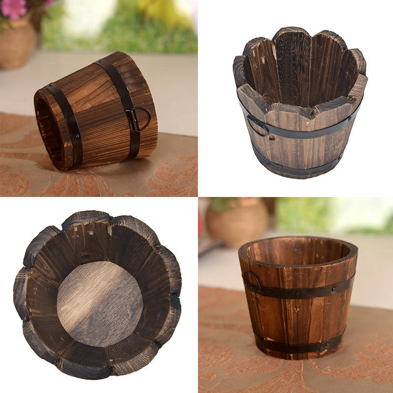 Деревянная круглая бочка-кашпо для цветов, домашний офис, сад, свадебный декор