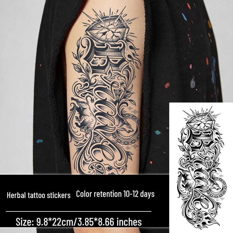 Brave Flower Herbal Tattoo Sticker: Flame, Shield, Wolf, Bull - Retro Street Chicano Style.