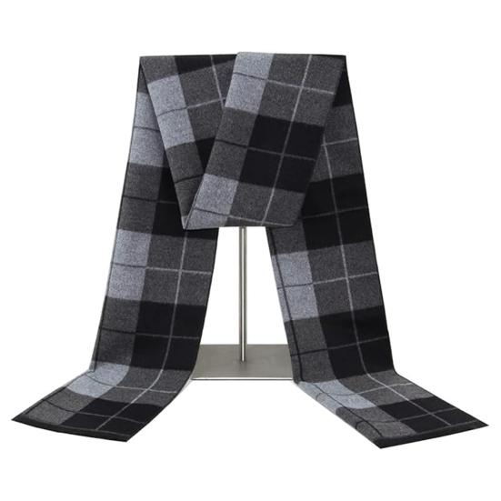 Men Scarf Plaid Print Winter Warm Thick Imitation Cashmere Long Scarf Medium Length Shawl Cold Weather Accessory