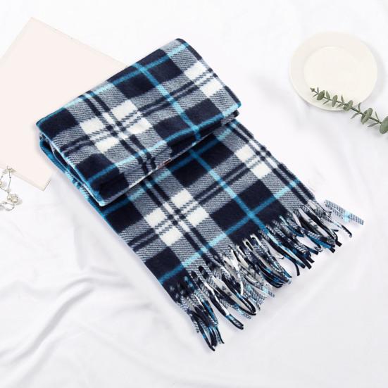 10Pcs Men Women Scarf Plaid Print Tassel Trim Double Sided Velvet Long