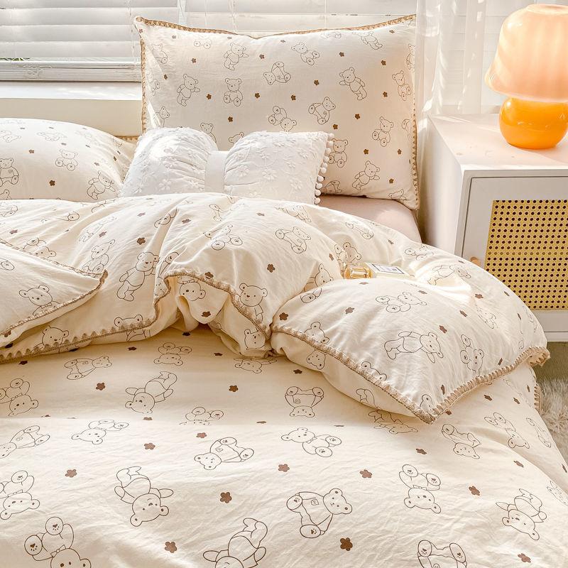 Милый мультяшный медведь комплект постельного белья простой пододеяльник хлопковое постельное белье простыни наволочка односпальная двуспальная для детей декор дома