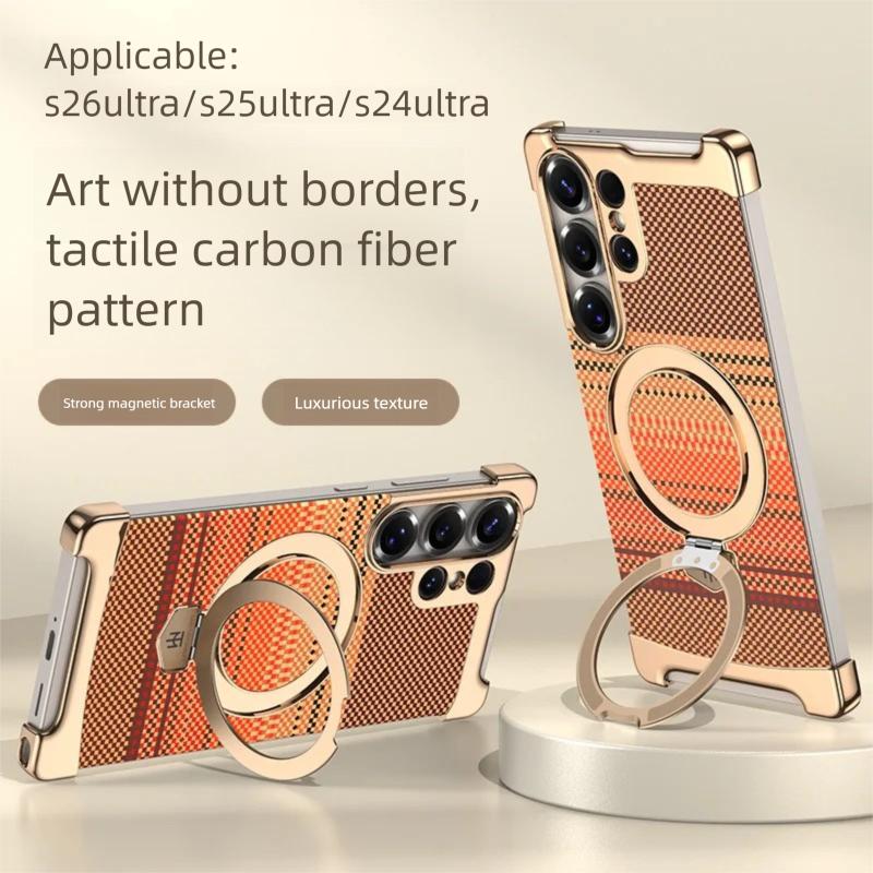 Роскошный металлический бампер-чехол для Samsung Galaxy S26 Ultra/S25 Ultra/S24 Ultra Магнитная крышка с держателем-кольцом 360° Безрамочный